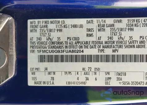 2015 Ford Escape Se from USA, damaged, VIN 1FMCU0G93FUA80204
